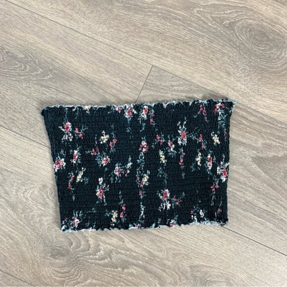 Garage Women’s Floral print Smocked Tube Top Cropped Bandeau Cotton Black Medium - Picture 12 of 13
